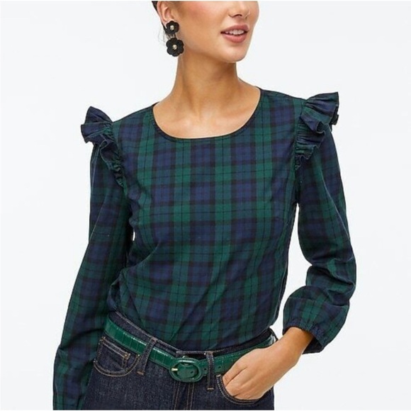 J. CREW Plaid Ruffle Top - Picture 1 of 10